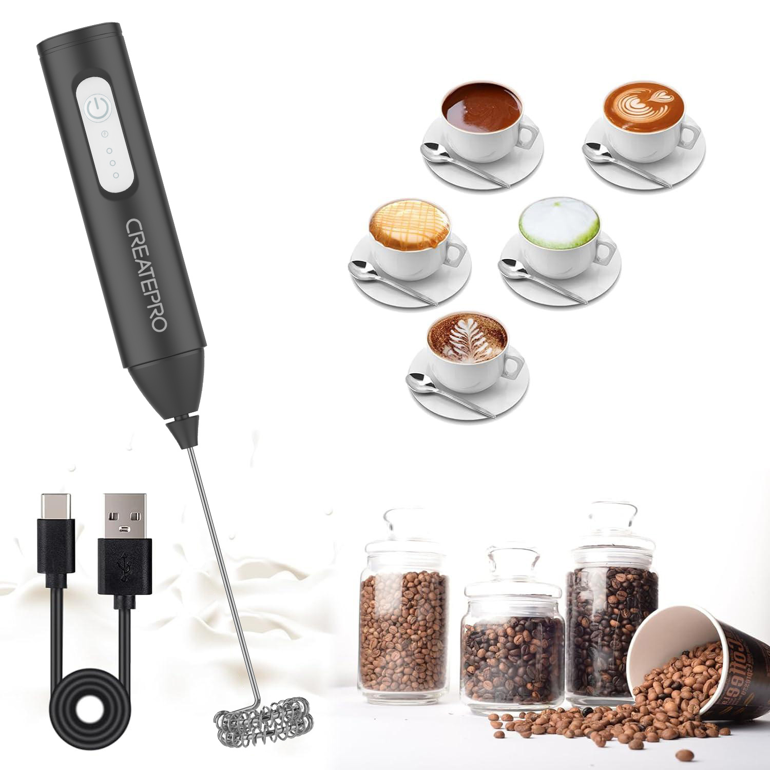 Electric Milk Frother Handheld - Şarj Edilebilir Süt Köpürtücü Otomatik El